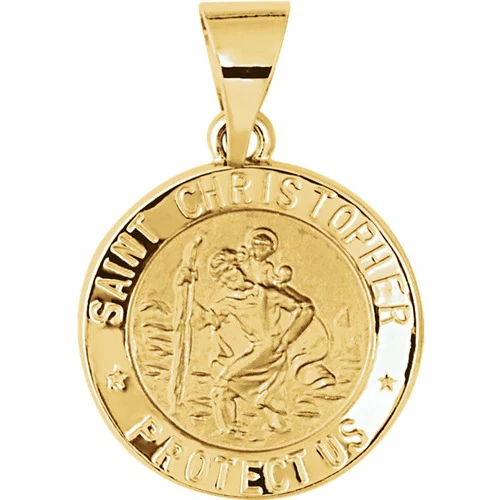14 KT Yellow Gold Round St. Christopher Medal