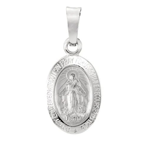 14kt White 14.75x11mm Oval Miraculous Medal