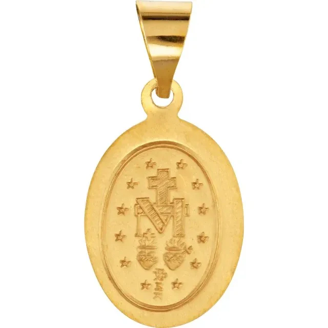 14kt Yellow Gold 15x11.5mm Oval Hollow Miraculous Medal - Image 2