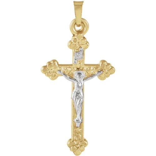 14kt Yellow/White Two Tone Crucifix Pendant 28X17