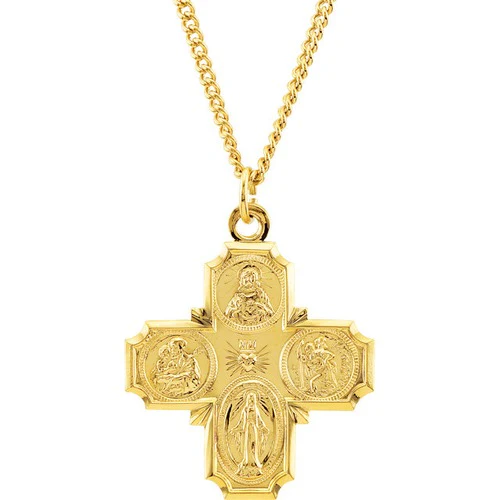 24kt Gold Plated 34.51x28.96mm Four-Way Medal 24" Necklace
