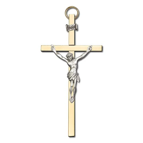 4 inch Antique Gold Crucifix on a Polished Brass Cross - Image 2