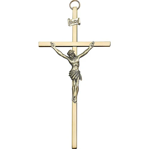 6 inch Antique Gold Crucifix on a Polished Brass Cross - Image 2