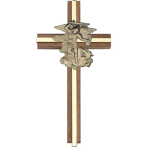 6 inch St. Michael Cross, Walnut w/ Antique Gold inlay
