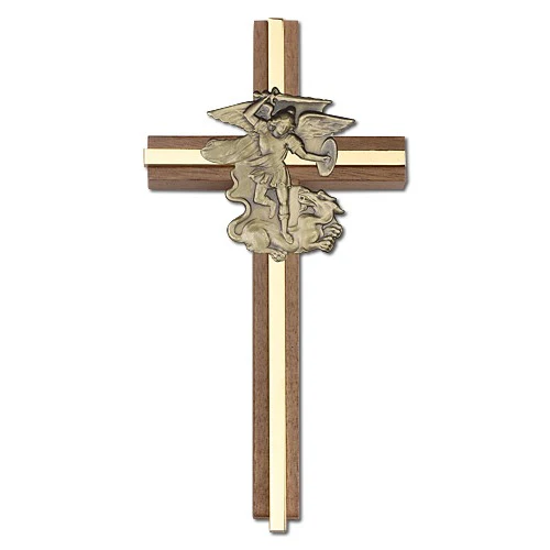 6 inch St. Michael Cross, Walnut w/ Antique Gold inlay - Image 2