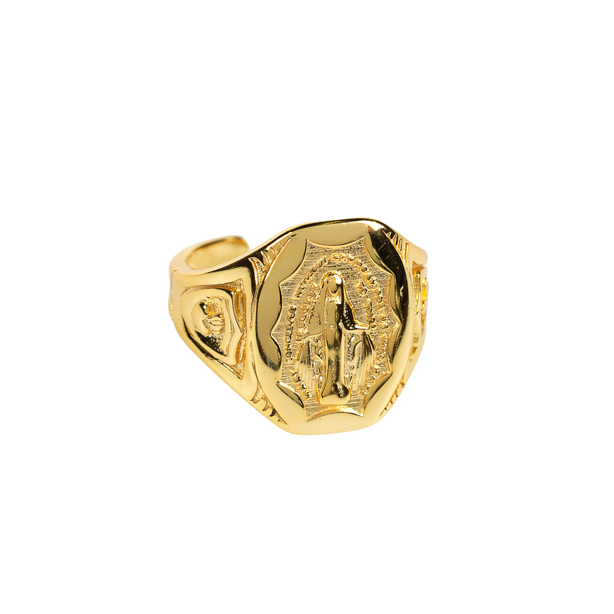 Adjustable Holy Mary Vintage Signet Ring - Silver or Gold - Image 3