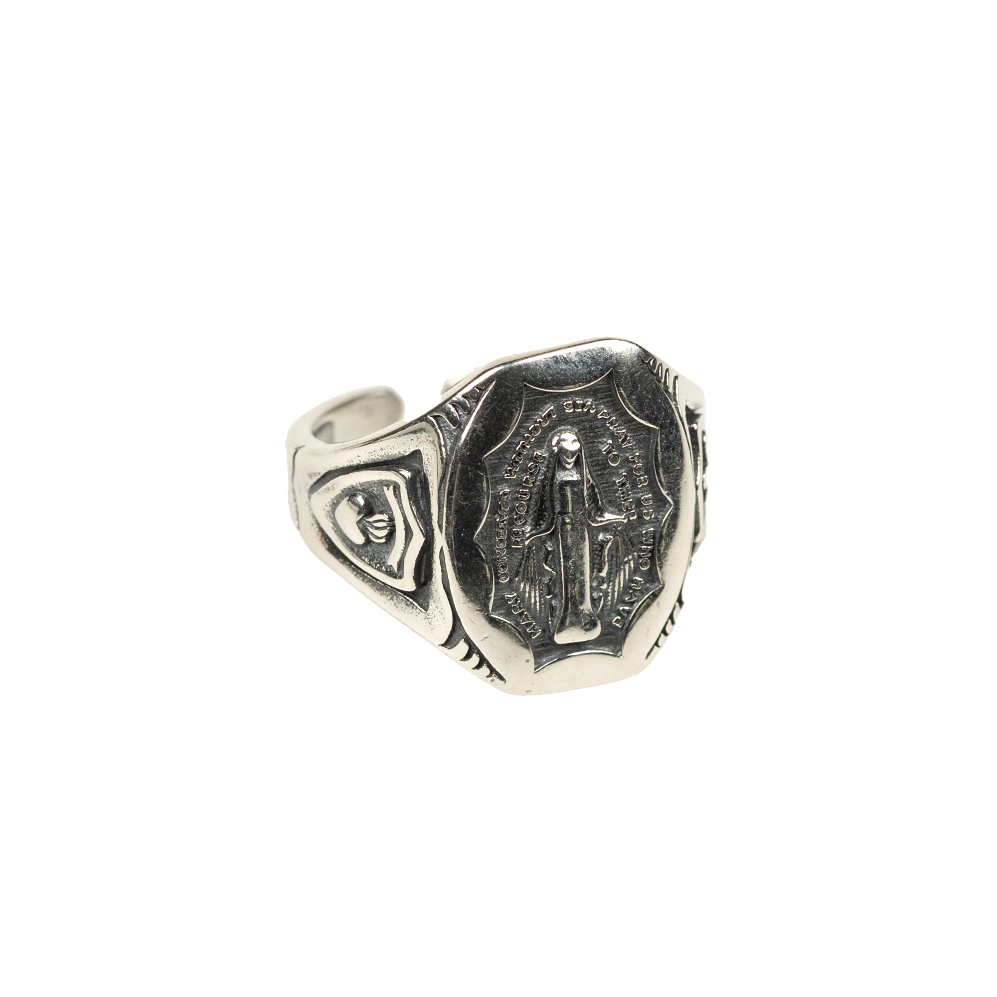 Adjustable Holy Mary Vintage Signet Ring - Silver or Gold - Image 4