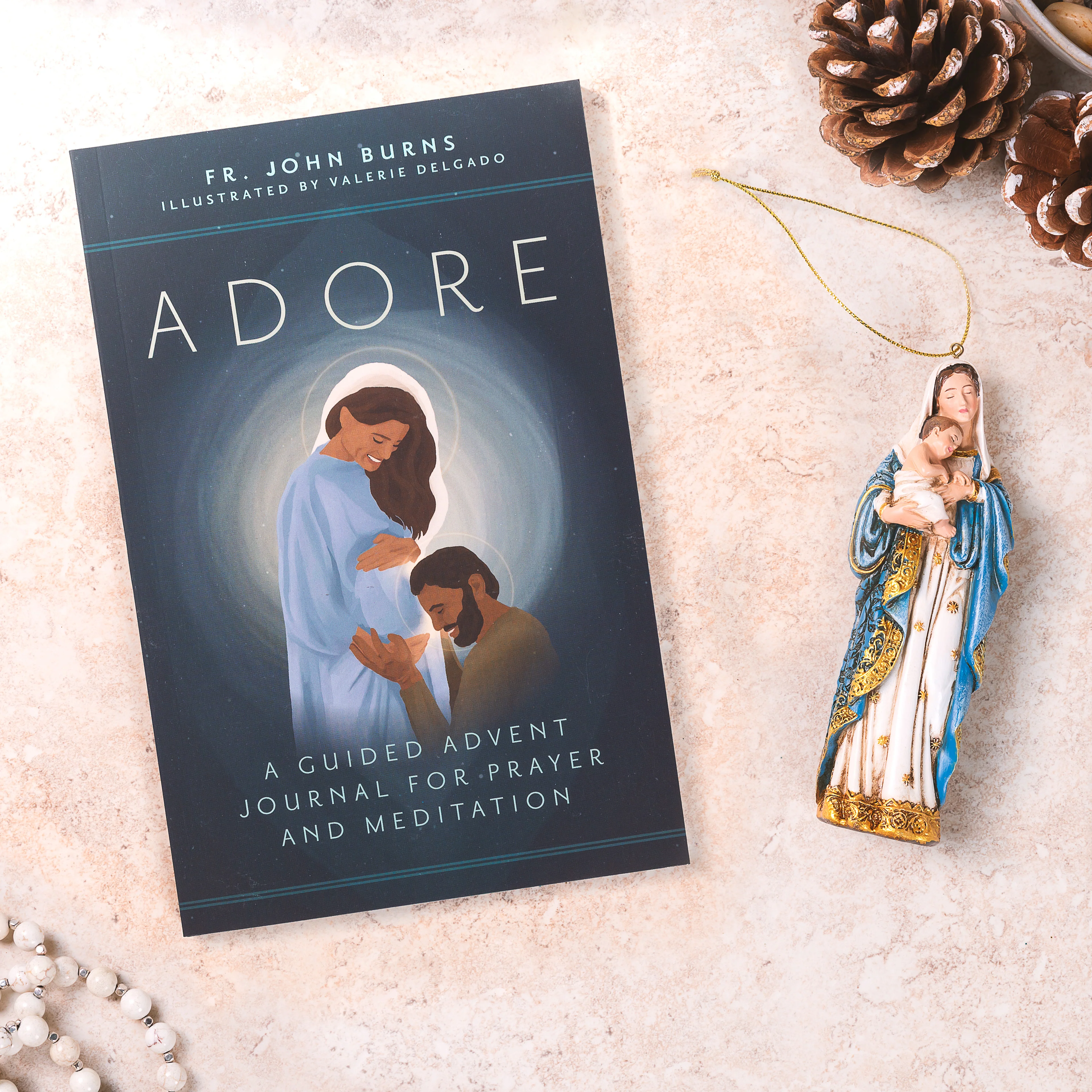 Adore: A Guided Advent Journal for Prayer and Meditation & Madonna & Child Figurine Ornament (Gift Set)