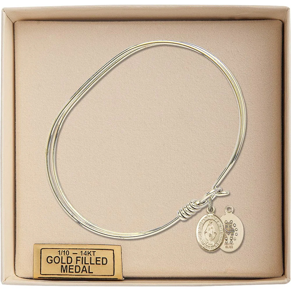 Adult 7" Oval Gold Plated Bangle Bracelet with Miraculous Charm - 2555251 - Image 3