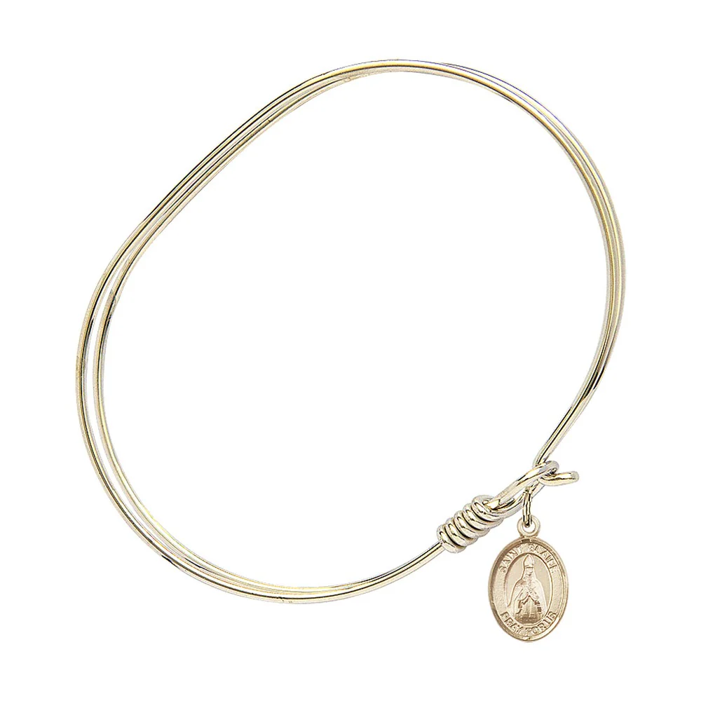 Adult 7" Oval Gold Plated Bangle Bracelet with St. Blaise Medal Charm - Image 3