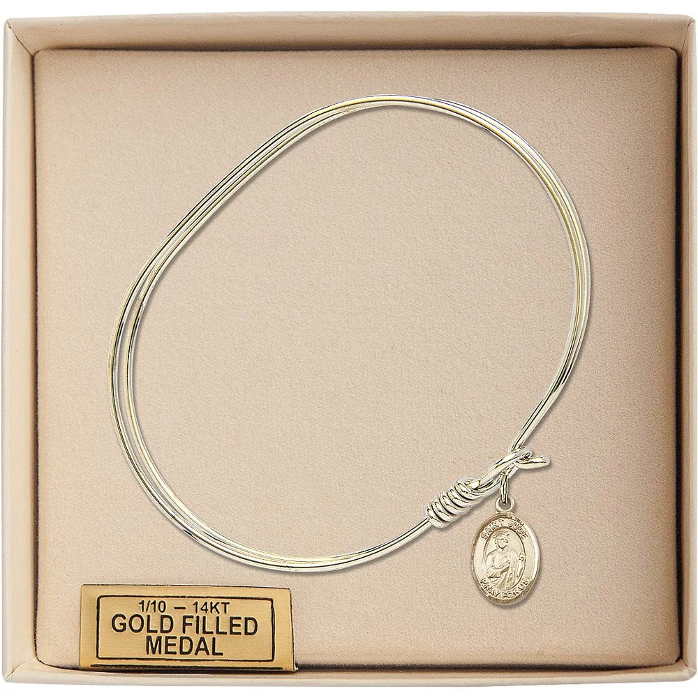 Adult 7" Oval Gold Plated Bangle Bracelet with St. Jude Thaddeus Medal Charm - Image 3