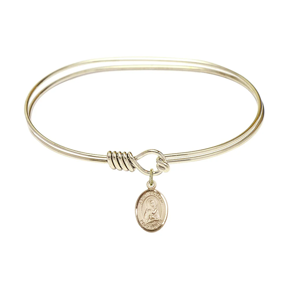 Adult 7" Oval Gold Plated Bangle Bracelet with St. Victoria Medal Charm