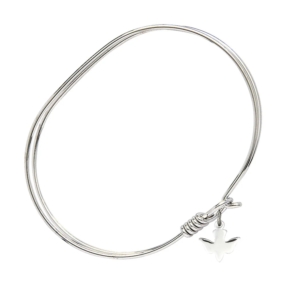 Adult 7" Oval Rhodium Plated Bangle Bracelet with Holy Spirit Charm - 2555609 - Image 2