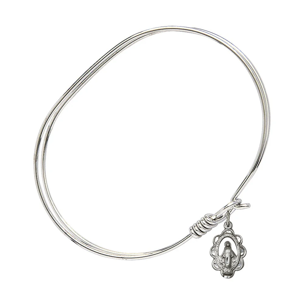 Adult 7" Oval Rhodium Plated Bangle Bracelet with Miraculous Charm - 2555642 - Image 2