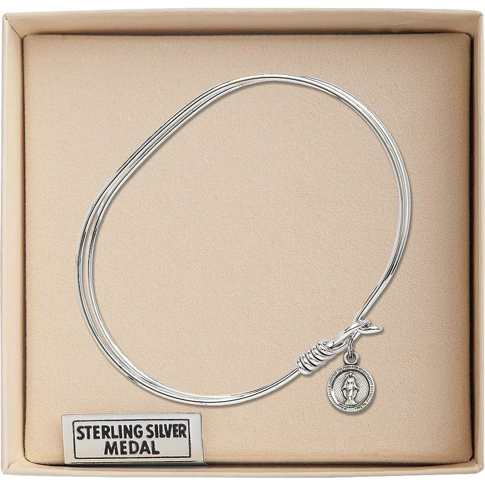 Adult 7" Oval Rhodium Plated Bangle Bracelet with Miraculous Charm - 2555657 - Image 3