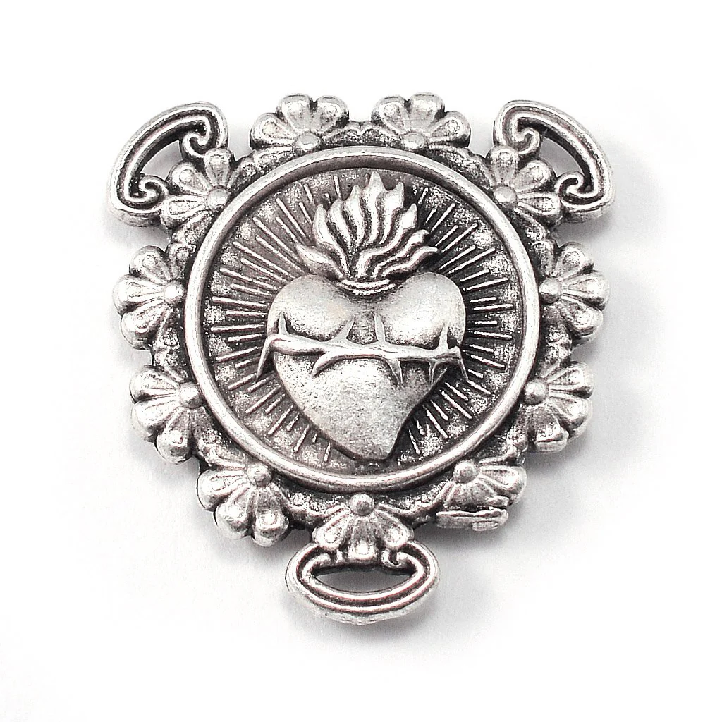 Antique Silver & Hematite Sacred Heart Rosary - Image 3