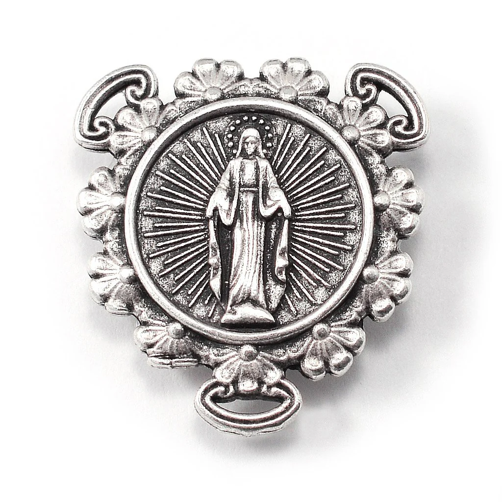 Antique Silver & Hematite Sacred Heart Rosary - Image 4