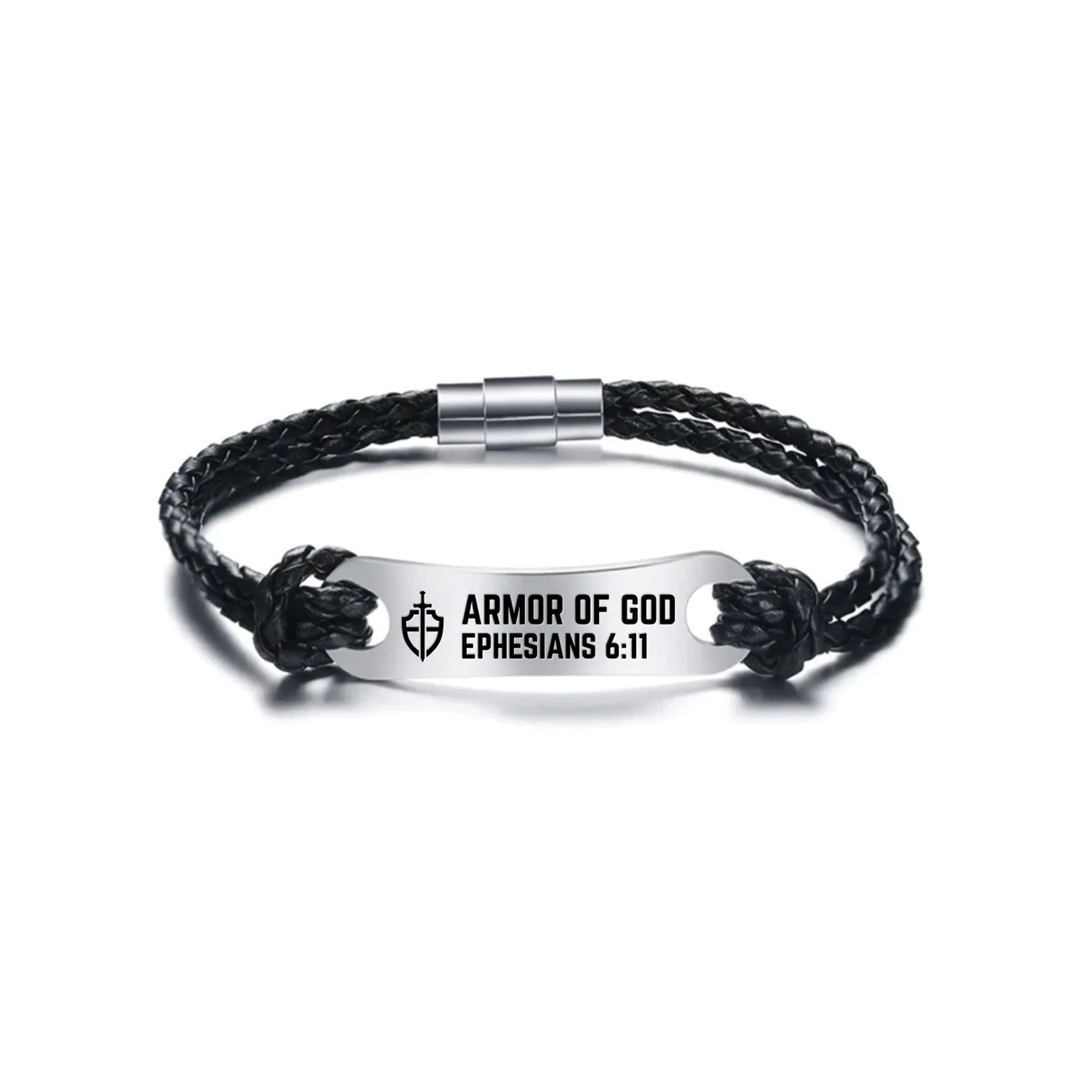 Armor of God Black Leather Bracelet