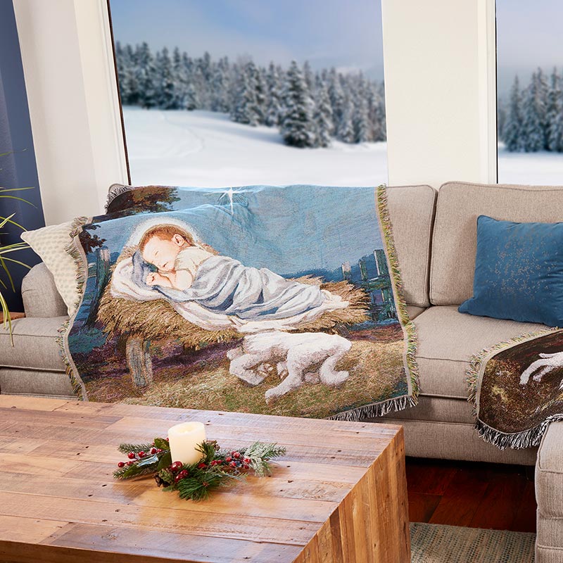 Baby Jesus & Lamb Tapestry Throw Blanket