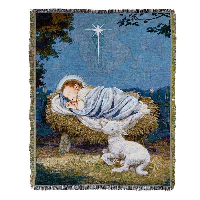 Baby Jesus & Lamb Tapestry Throw Blanket - Image 2