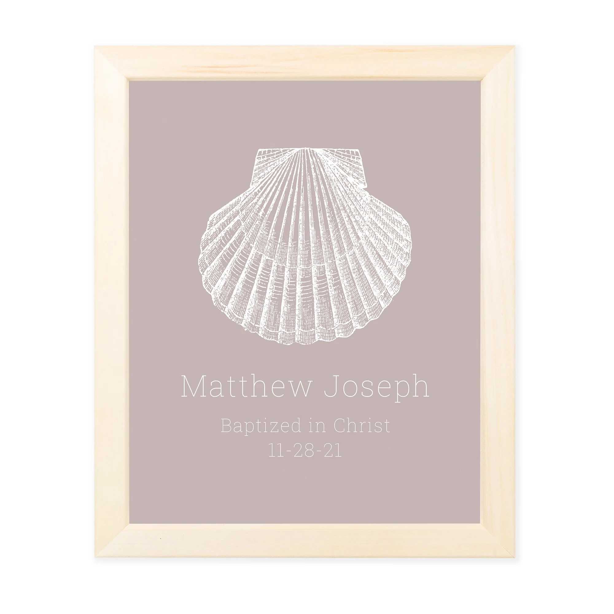 Baptism Shell Wood Framed Art Print - 8x10"