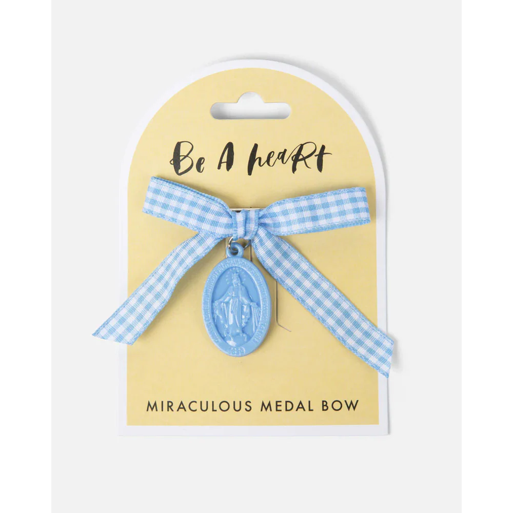 Be A Heart Miraculous Medal Blue Gingham Children's Bow