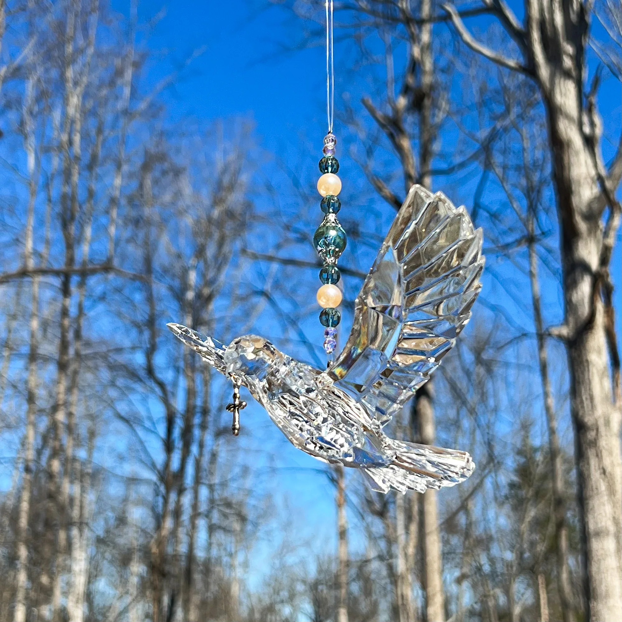 Beaded Hanging Dove & Cross Ornament