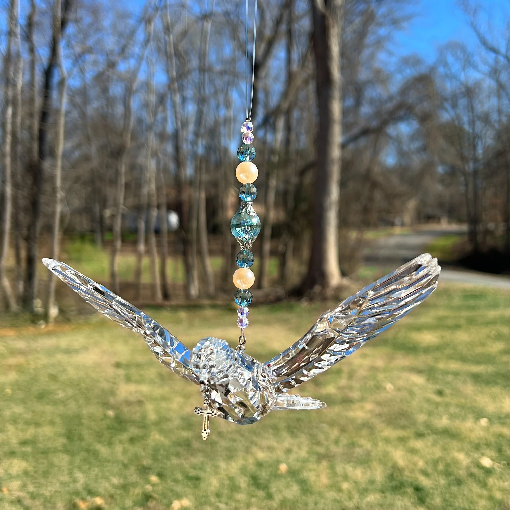 Beaded Hanging Dove & Cross Ornament - Image 2