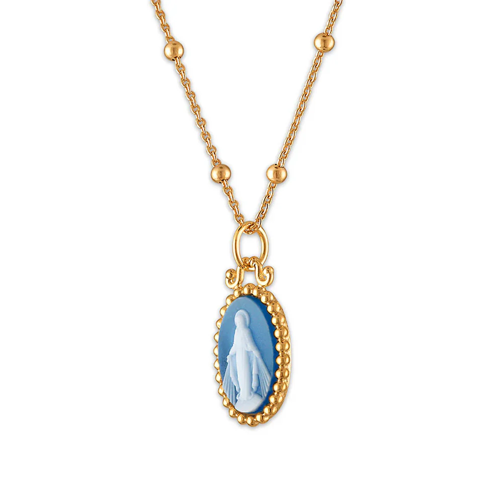 Beaded Miraculous Mary Stone Cameo Necklace - Image 2