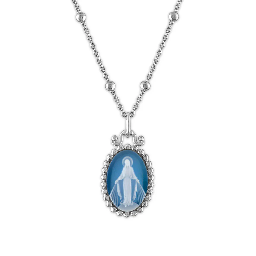 Beaded Miraculous Mary Stone Cameo Necklace - Image 5