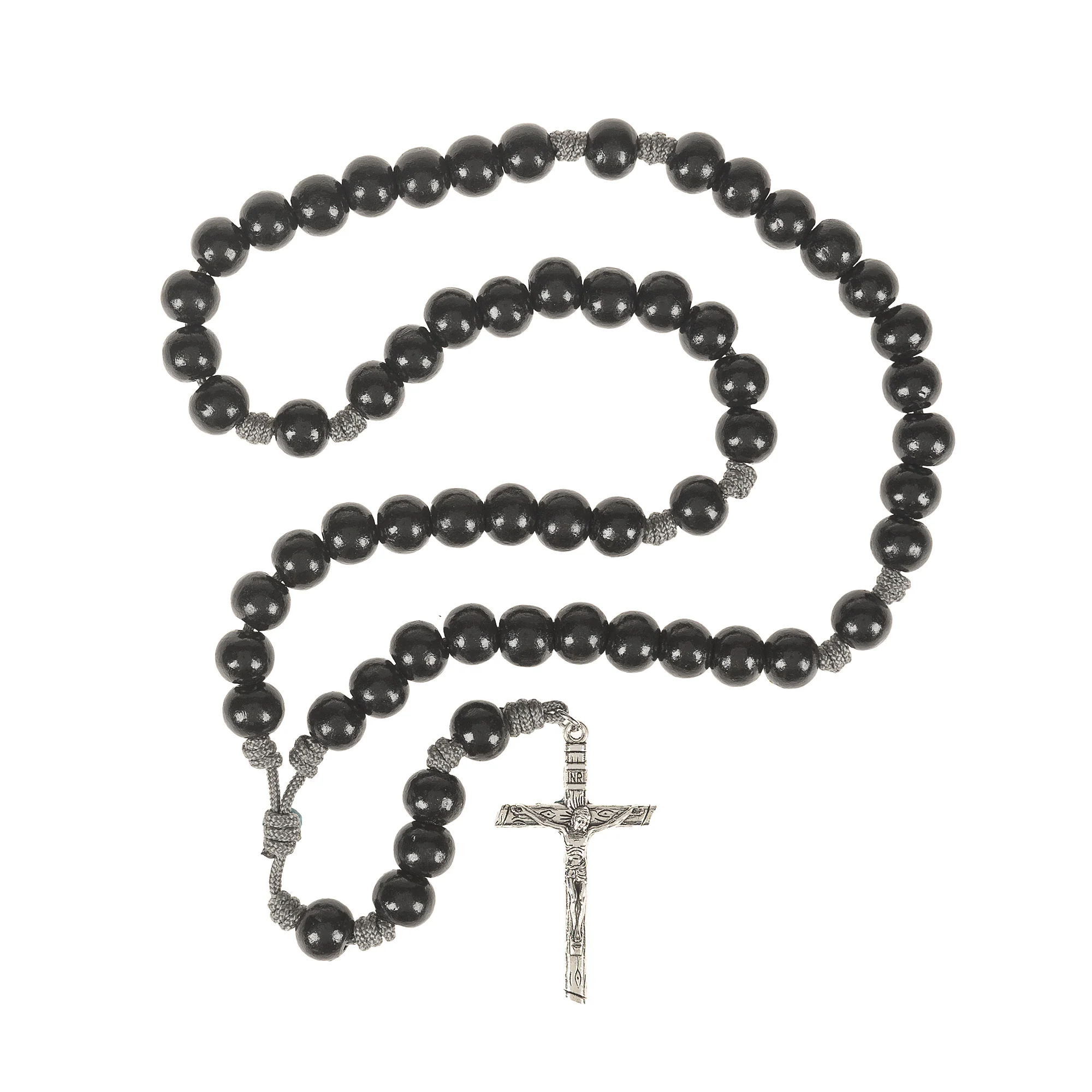 Black Wood Gray Paracord Rosary - Image 2