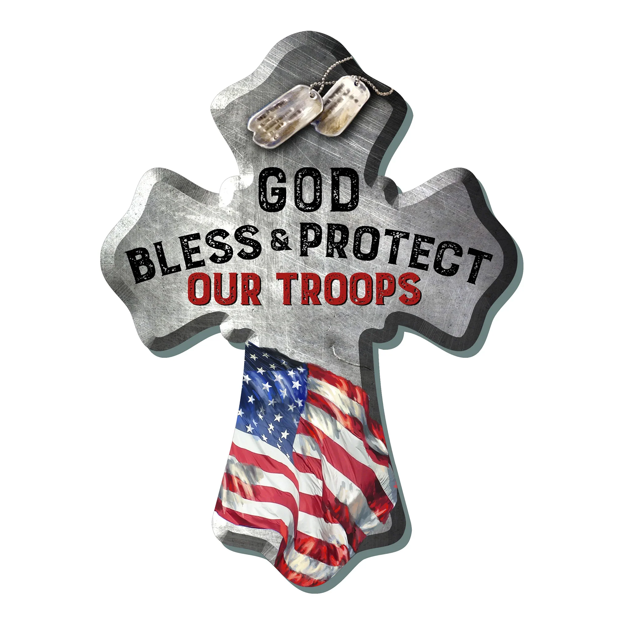 Bless Our Troops Wooden Cross - 8" - Image 2