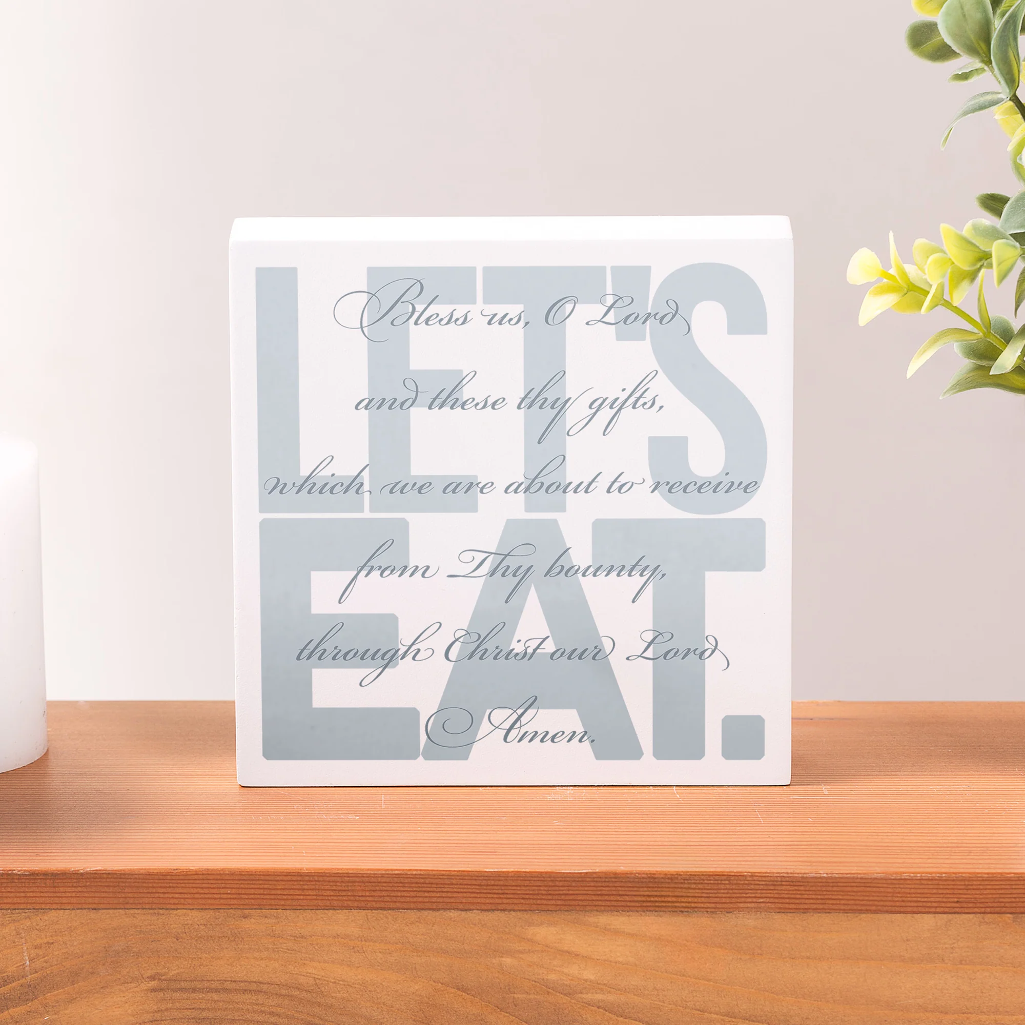 Bless Us O Lord - Let's Eat Block Sign