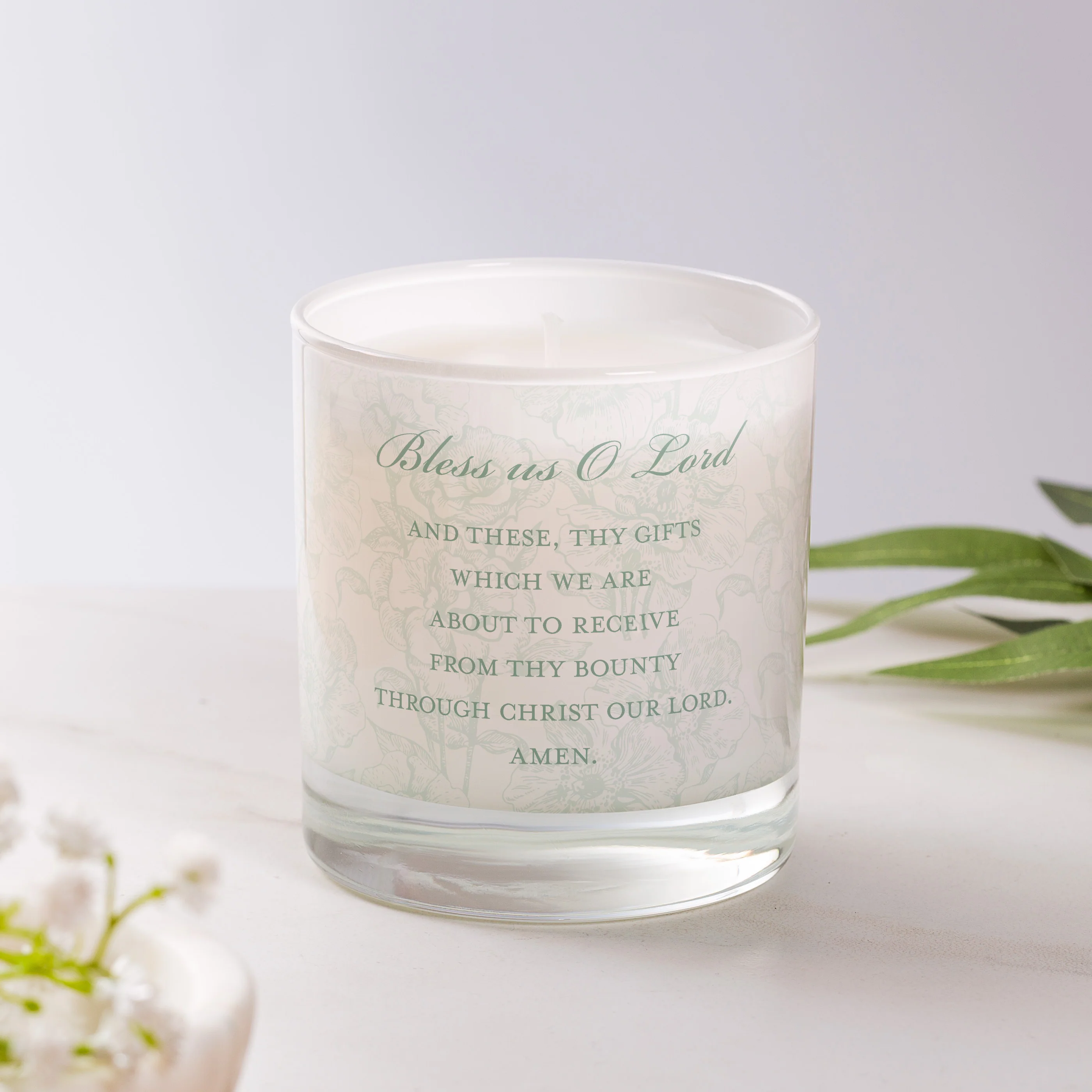 Bless Us O Lord Toile Prayer Candle - Image 2