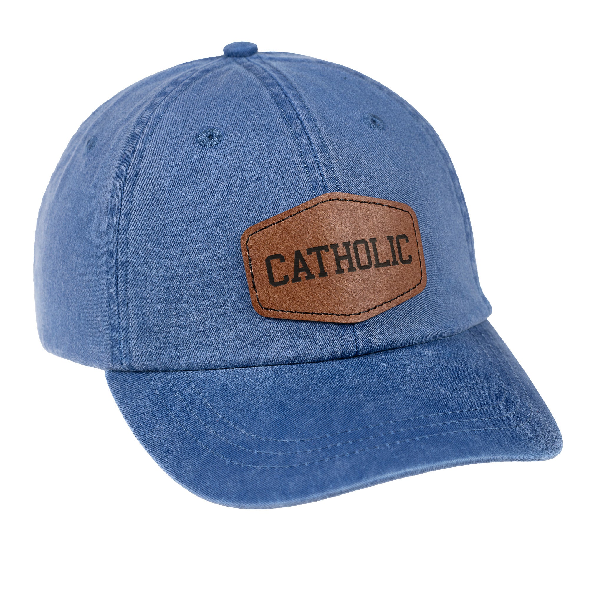 Blue Catholic Leather Patch Ball Cap - Image 2