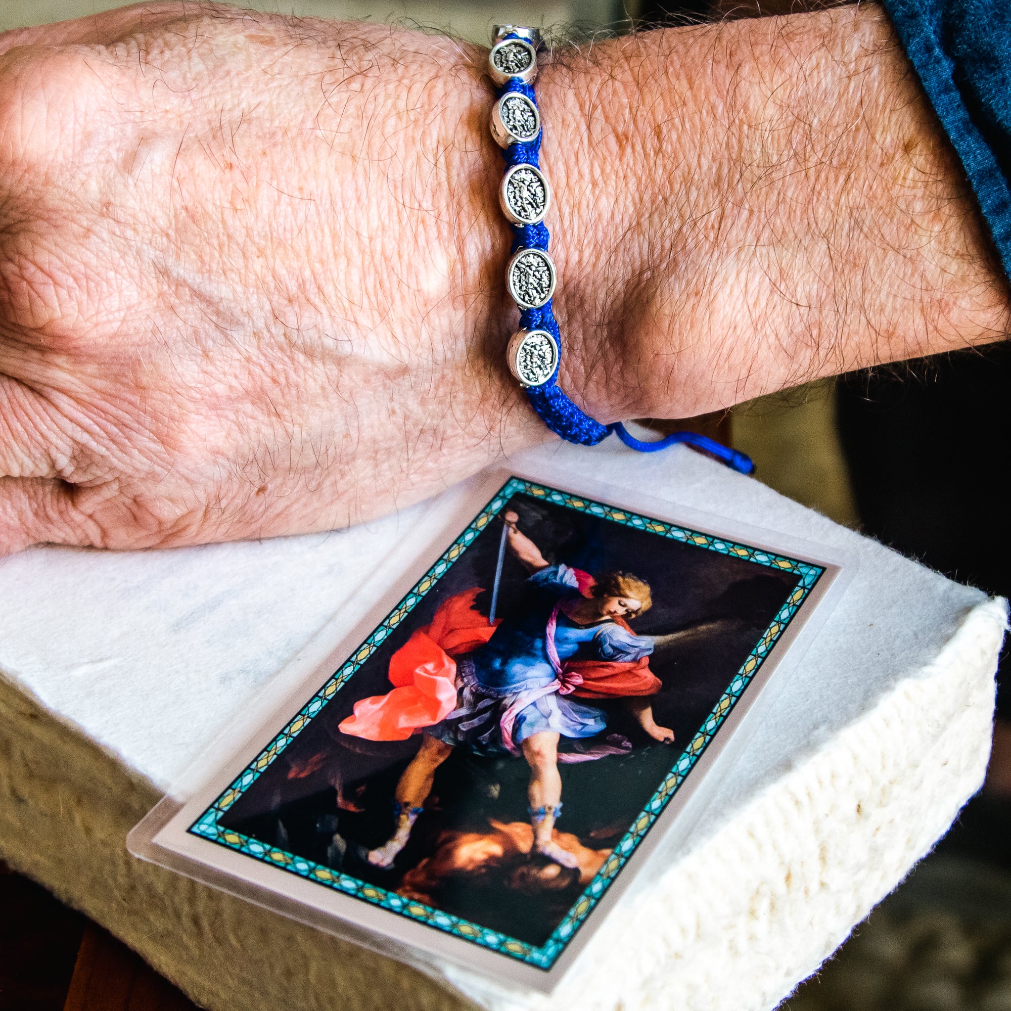 Blue Corded St. Michael Bracelet & Holy Card