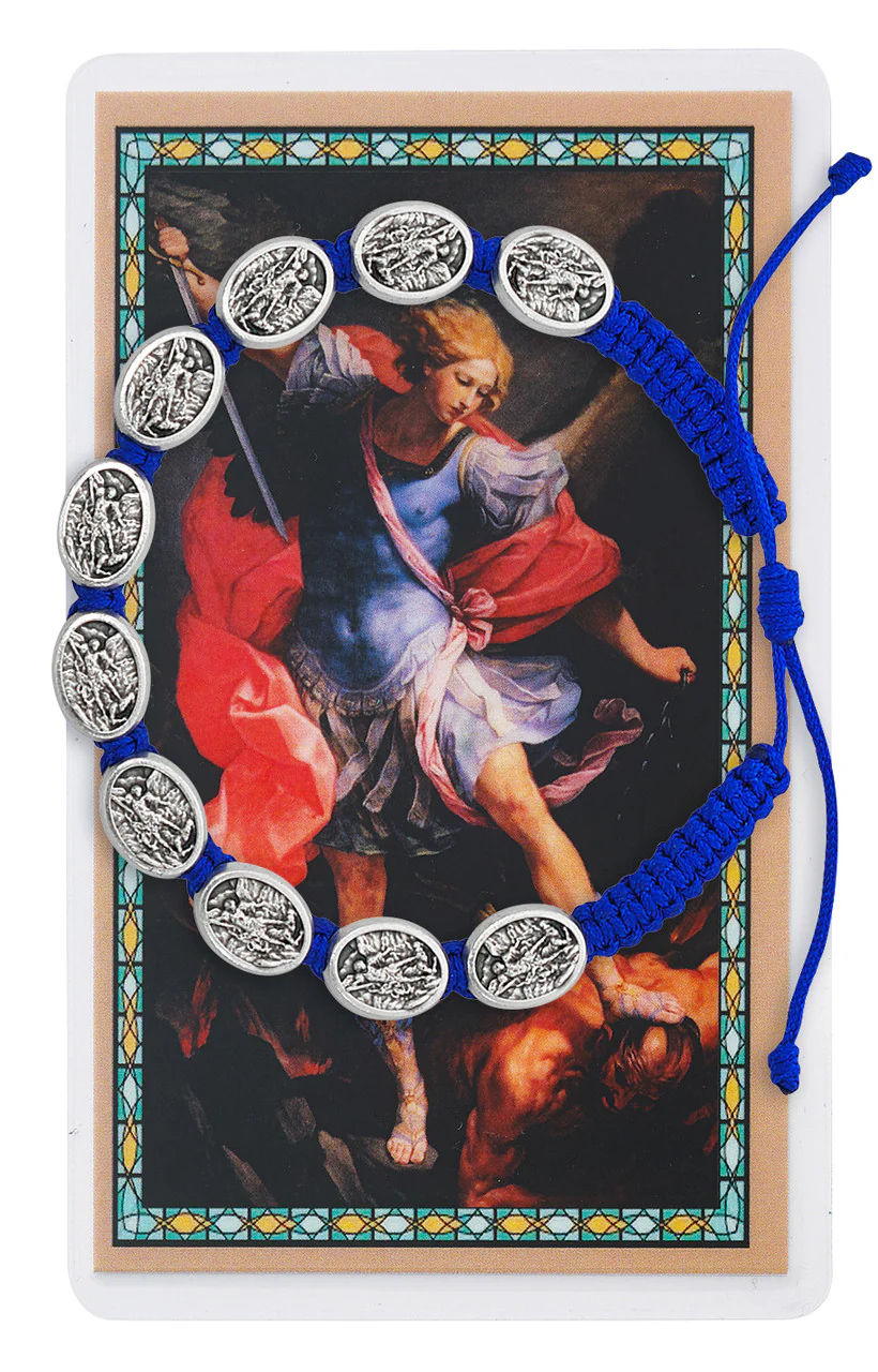 Blue Corded St. Michael Bracelet & Holy Card - Image 2