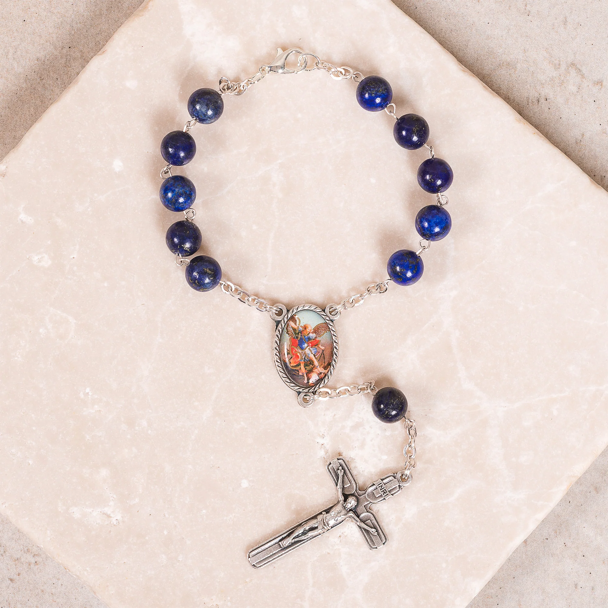 Blue Lapis Gemstone St. Michael Auto Rosary