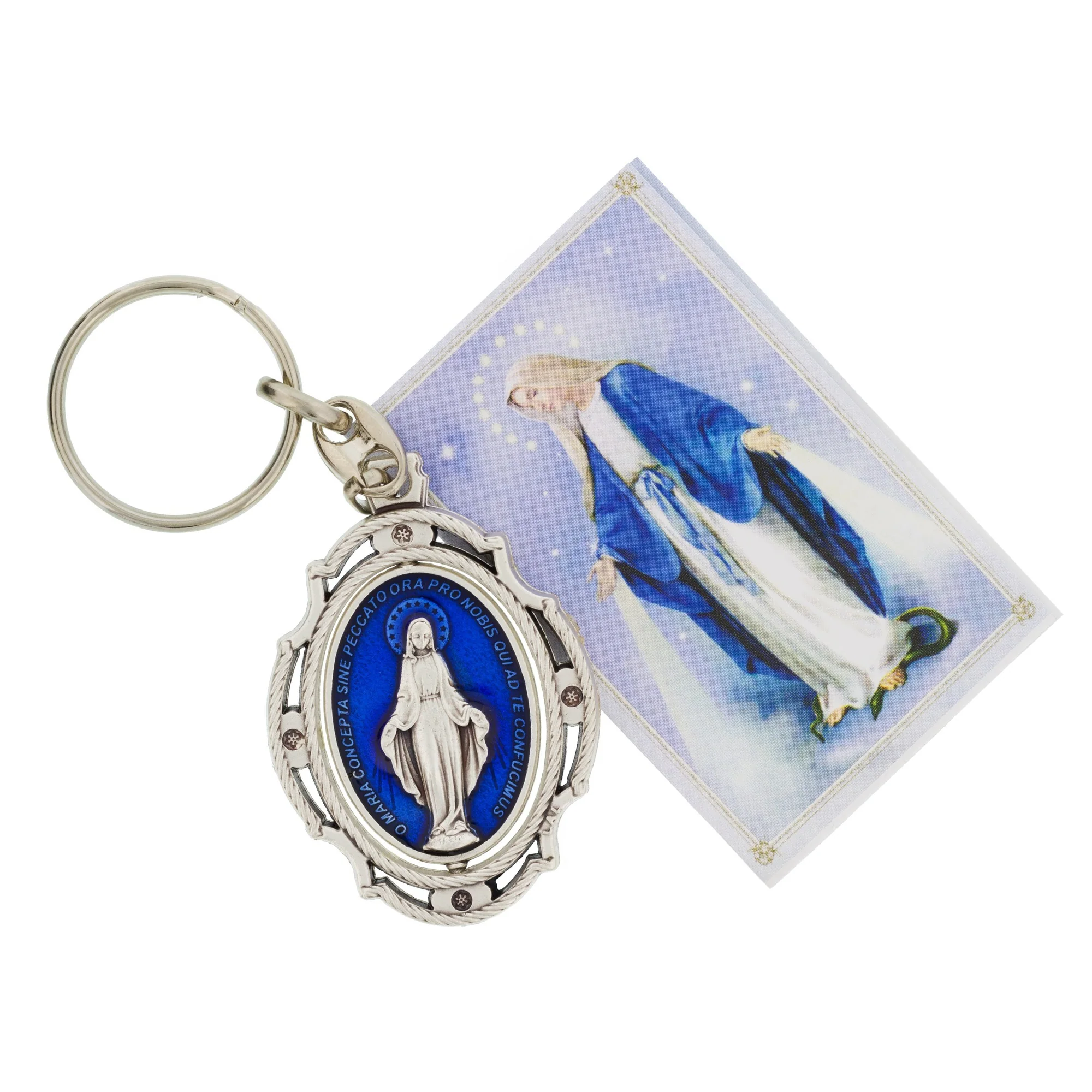Blue Miraculous Medal Swivel Key Chain - Image 3