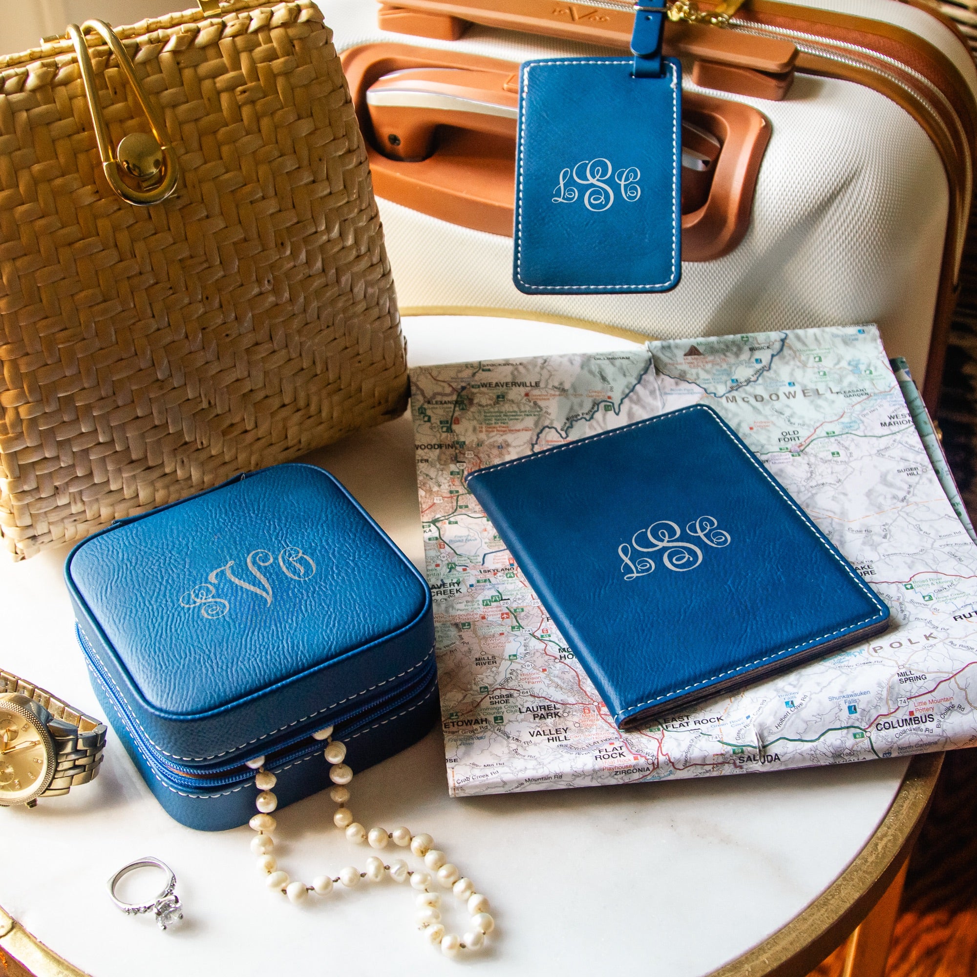 Blue Monogrammed Travel Set - 3 Pieces