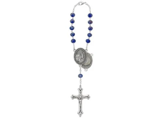 Blue Sun-Cut Crystal Lourdes Water Auto Rosary - Image 5