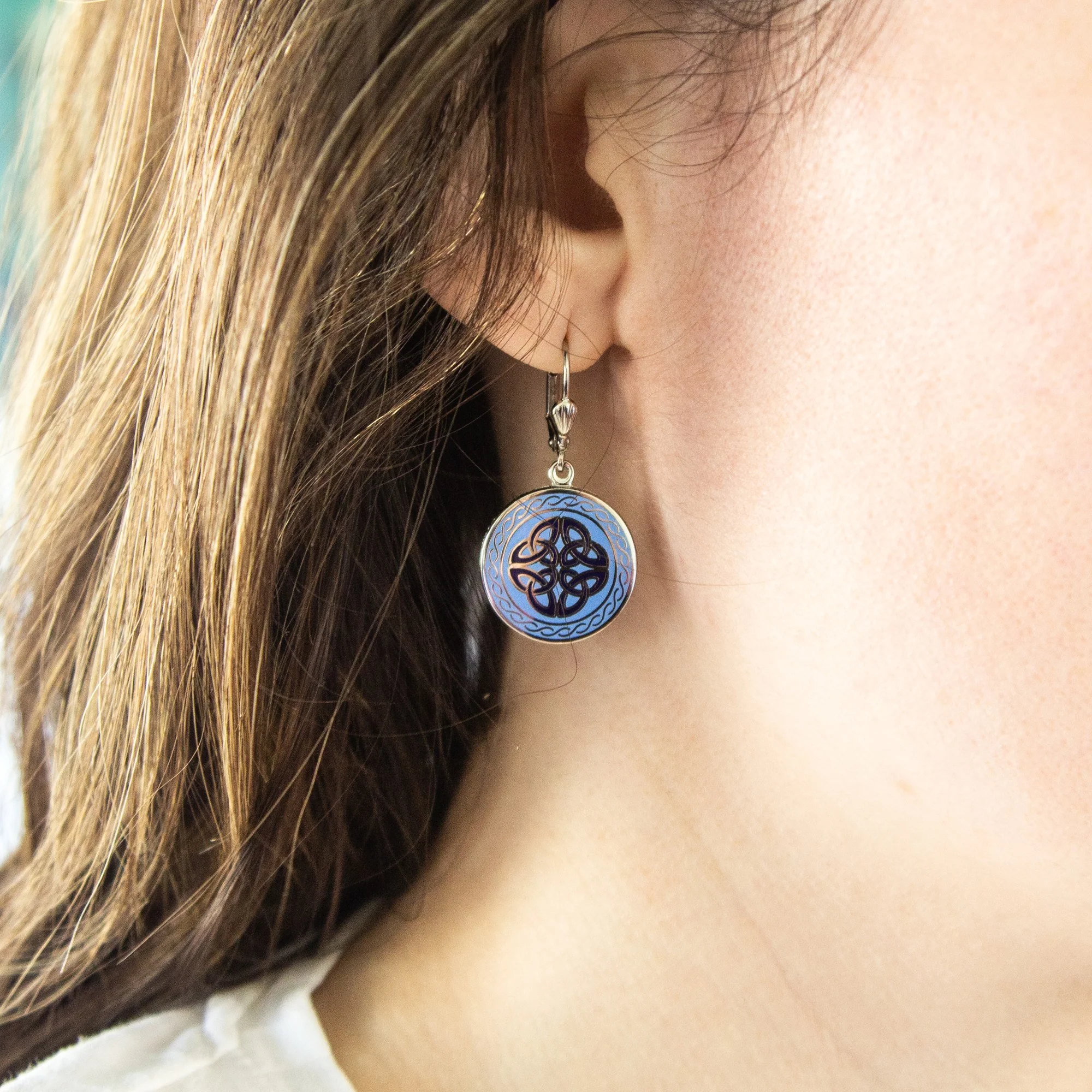 Book of Kells Blue Trinity Knot Earrings - Image 2
