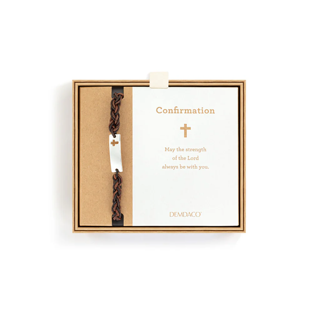 Braided Leather Cutout Cross Confirmation Bracelet - Image 2