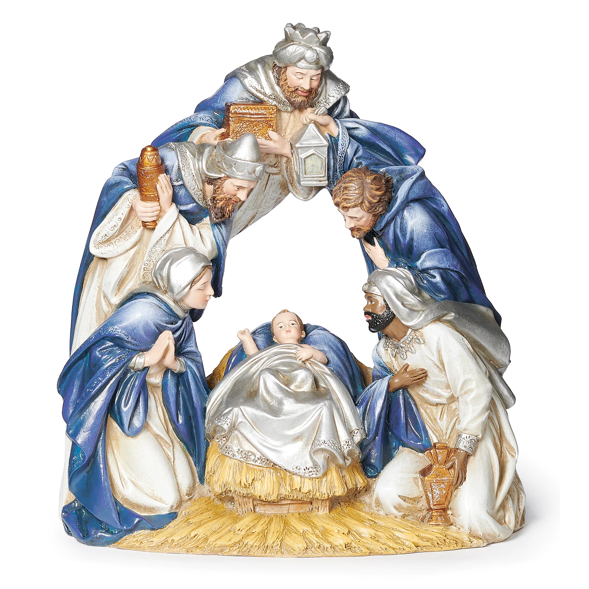 Brilliant Blue Lighted Arched One Piece Nativity - 9"