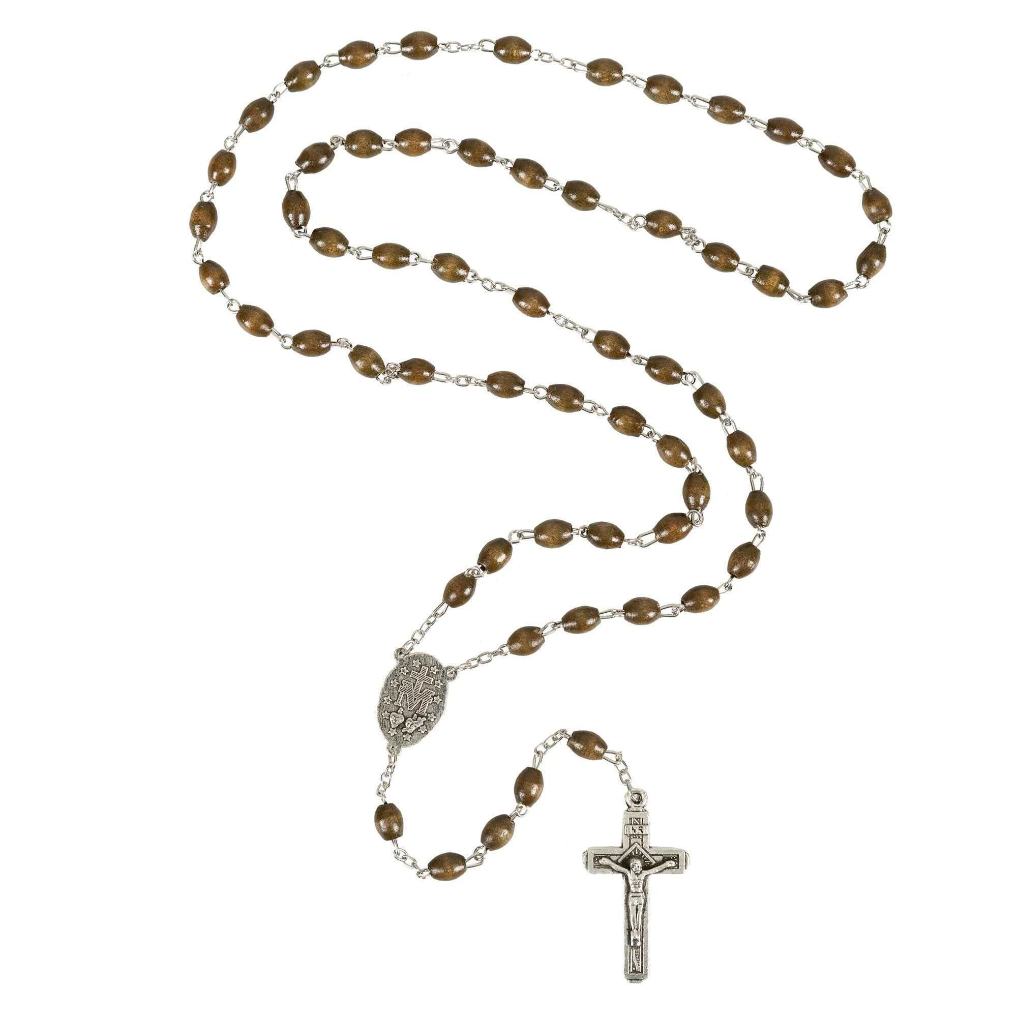 Brown Wood Miraculous Medal Rosary - Image 2
