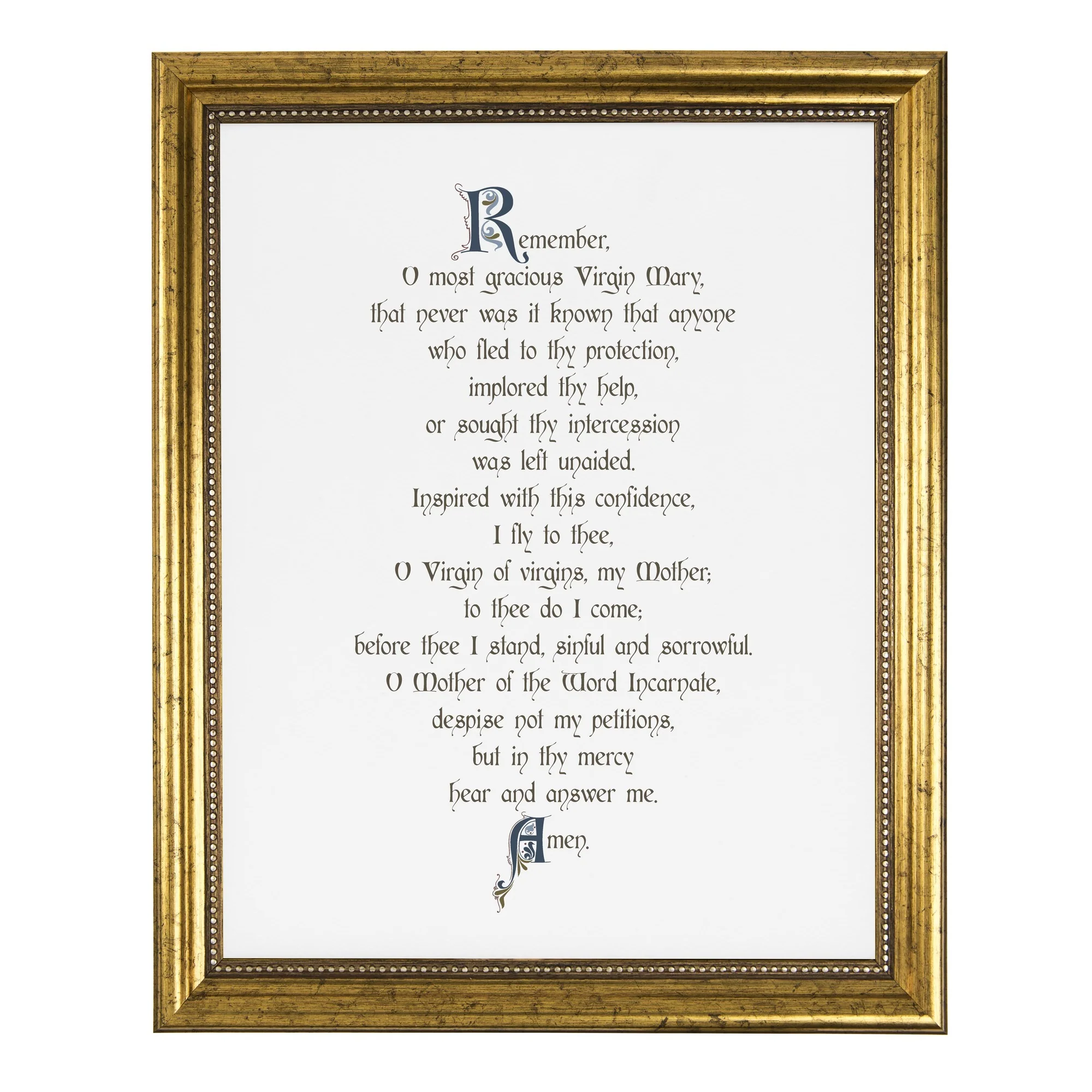 Calligraphy Memorare Framed Prayer