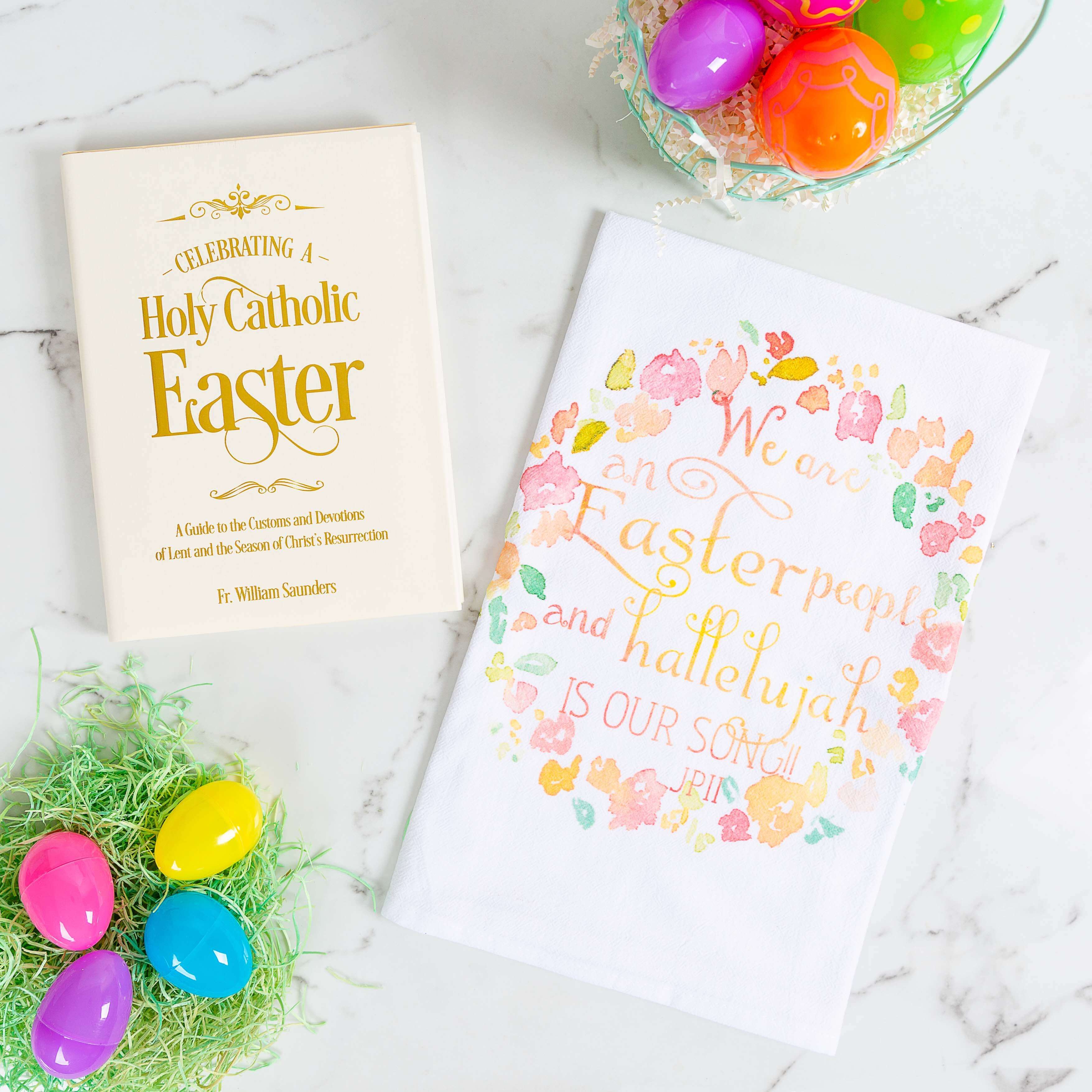 Celebrating a Holy Catholic Easter & JP II Easter People Dish Towel (Gift Set)