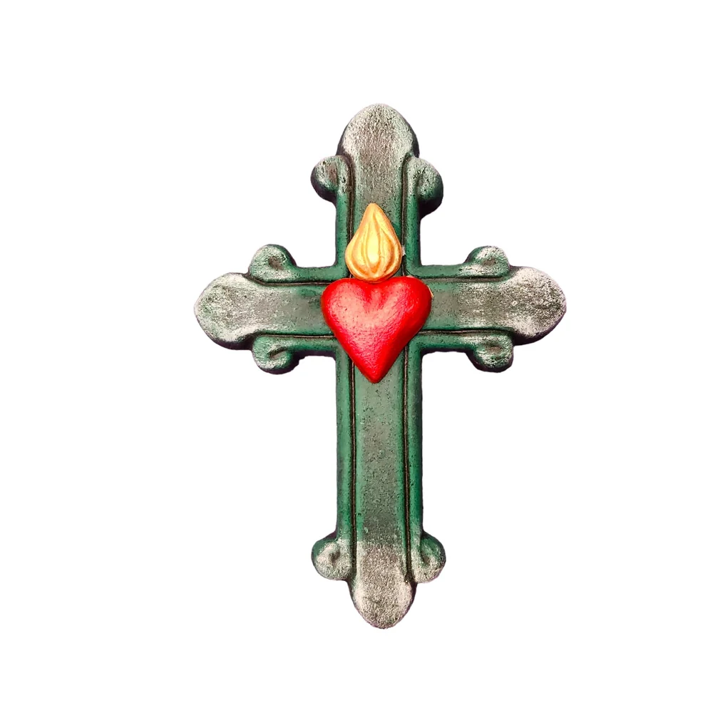 Clay Sacred Heart Wall Cross - 9.5"