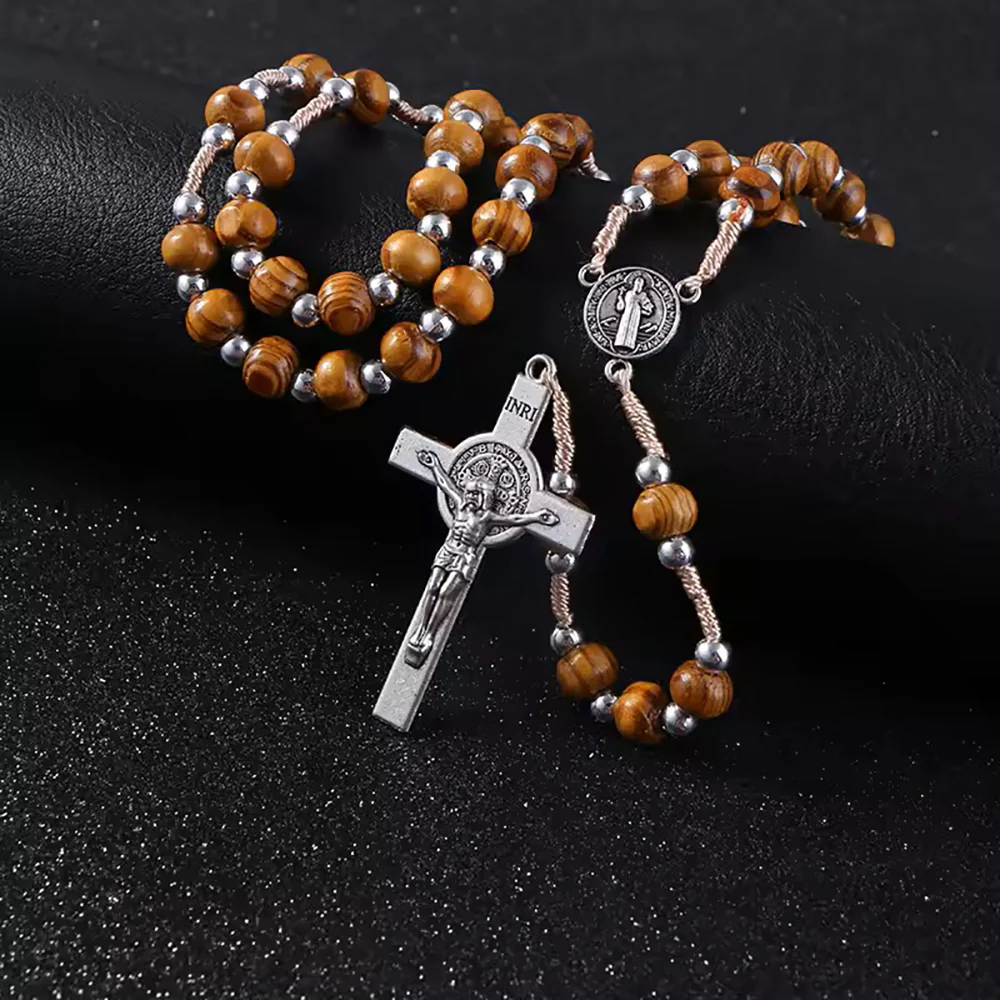 Corded St. Benedict Wood Rosary - Pack of 12
