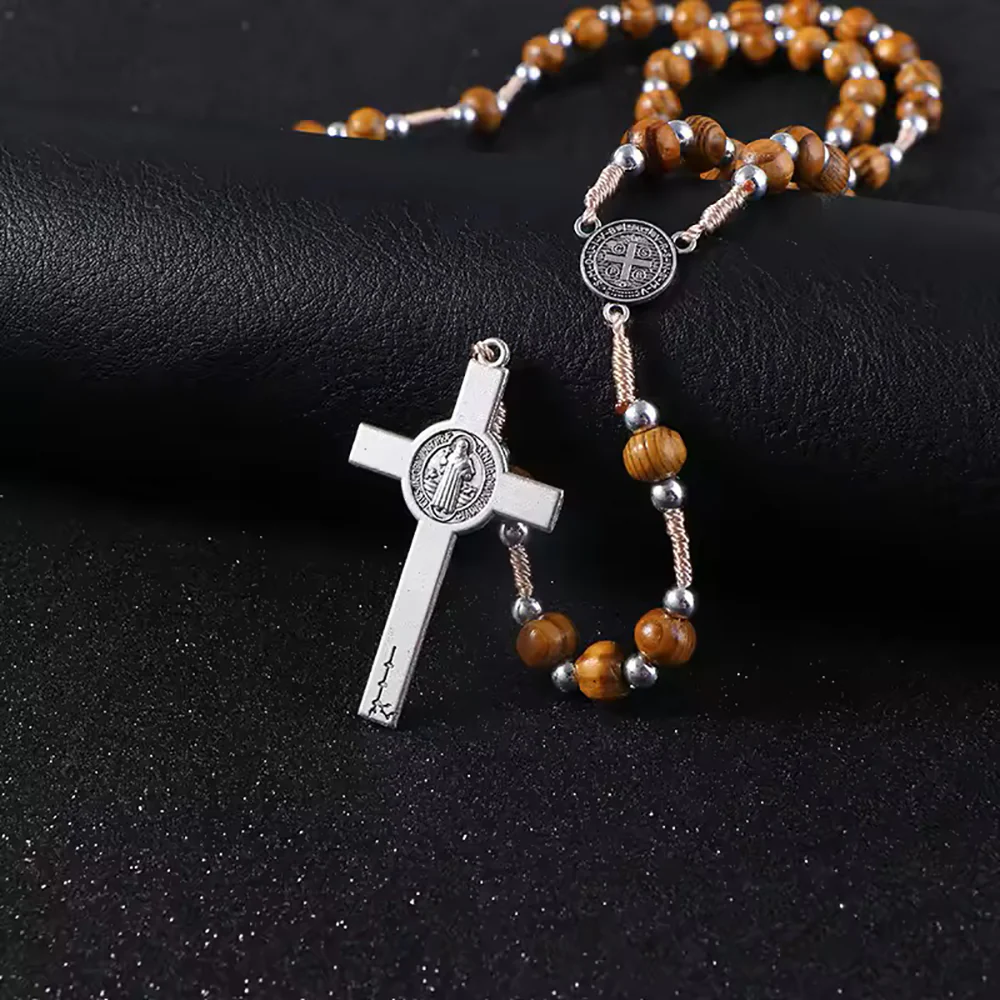 Corded St. Benedict Wood Rosary - Pack of 12 - Image 4